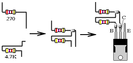 Soldering resistors to a transistor